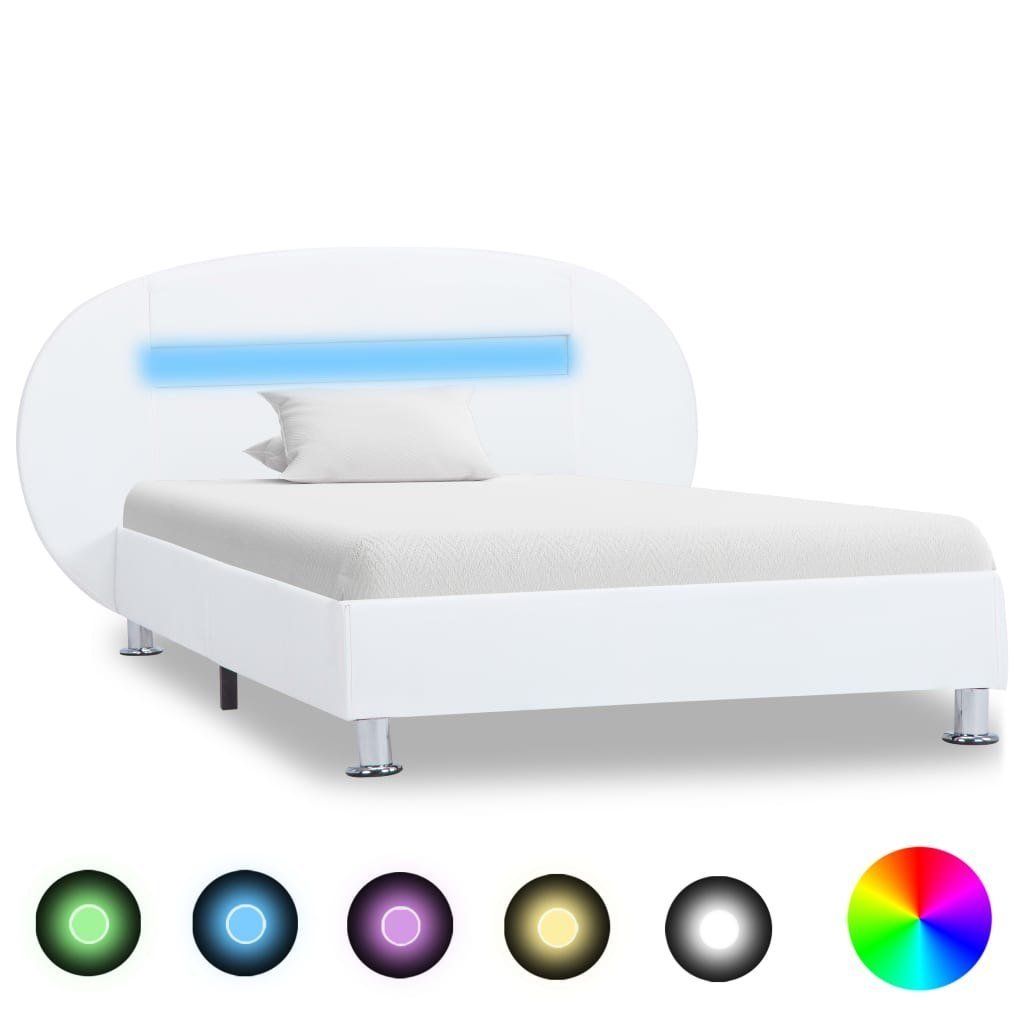 vidaXL Rama łóżka z LED, biała, sztuczna skóra, 100 x 200 cm