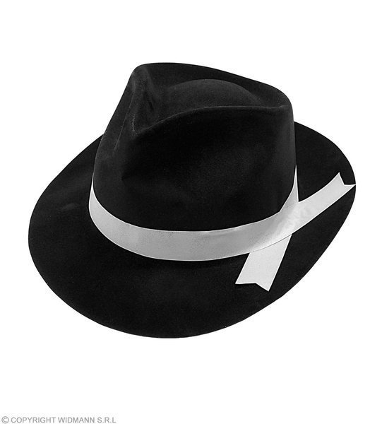 Widmann Widmann 2797G - Flokowany kapelusz gangsterski, czarny z białą tasiemką, lata 20, Charleston, impreza tematyczna, karnawał, rozmiar uniwersalny SA-2797G