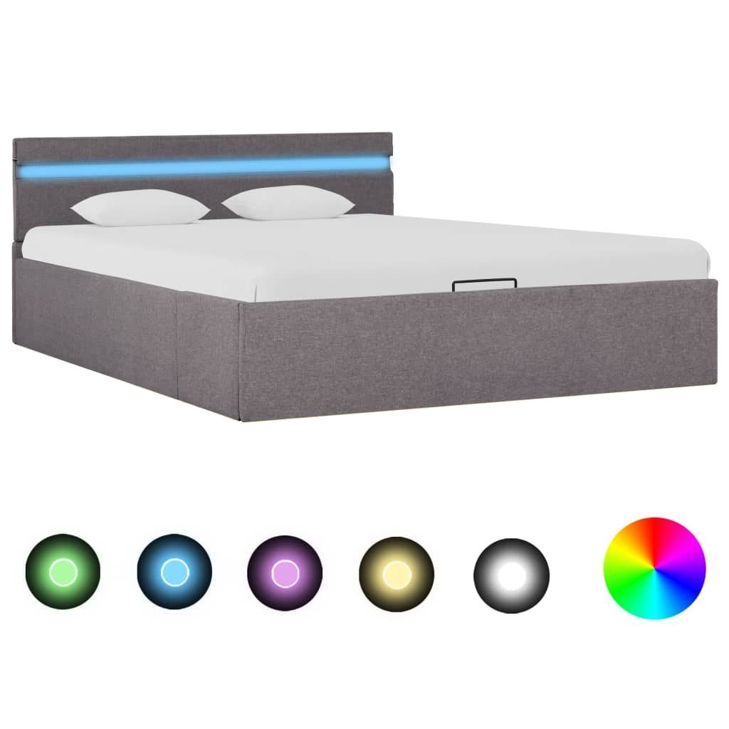 vidaXL Rama łóżka z podnośnikiem i LED, taupe, tkanina, 140 x 200 cm