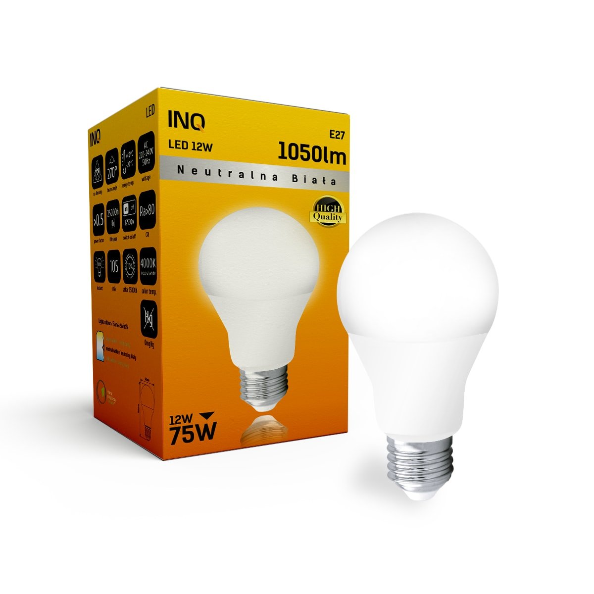 Żarówka LED INQ LA044NW, E27, 12 W, biała neutralna