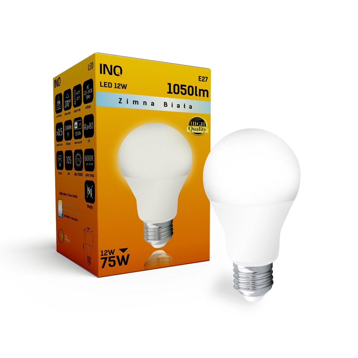 Żarówka LED INQ LA044CW, E27, 12 W, biała chłodna
