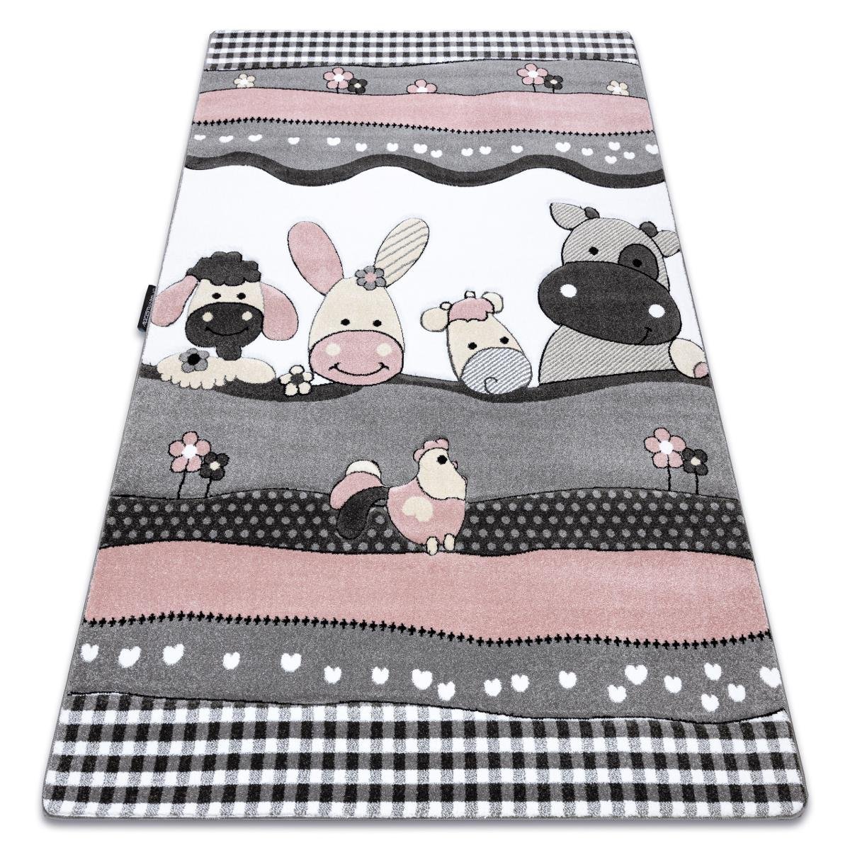 Dywan Petit Farm, Zwierzątka, różowy, 180x270 cm