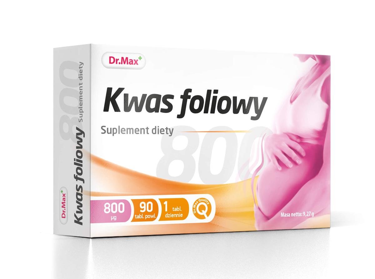 Kwas Foliowy 800 mcg Dr.Max, suplement diety, 90 tabletek  4382661