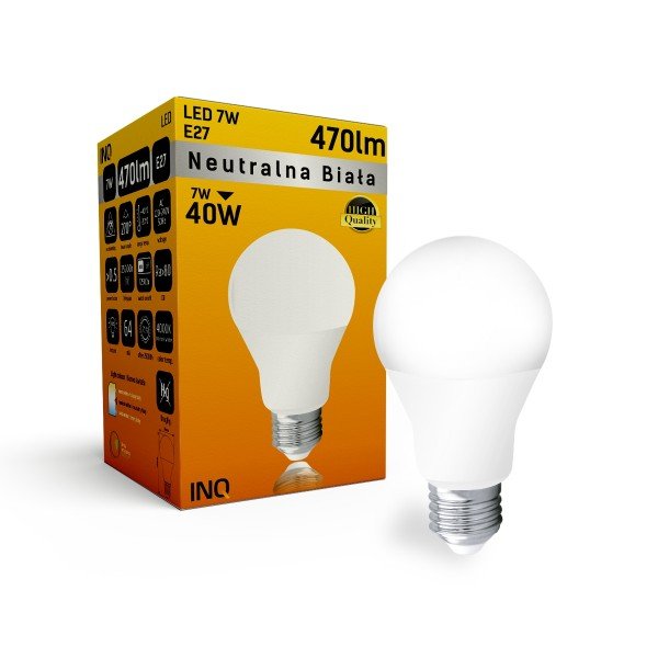 Żarówka LED INQ LA024NW, E27, 7 W, biała neutralna