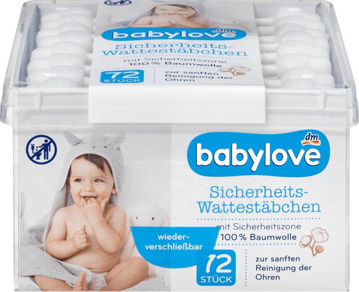 Babylove, patyczki higieniczne z ogranicznikiem, 72 szt.