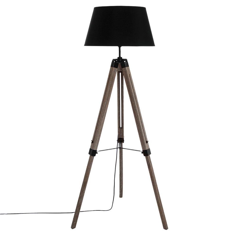 Emako Drewniana lampa podłogowa stojąca z abażurem RUNO lampa na regulowanym statywie kolor czarny wys 145 cm | B01619JDBA