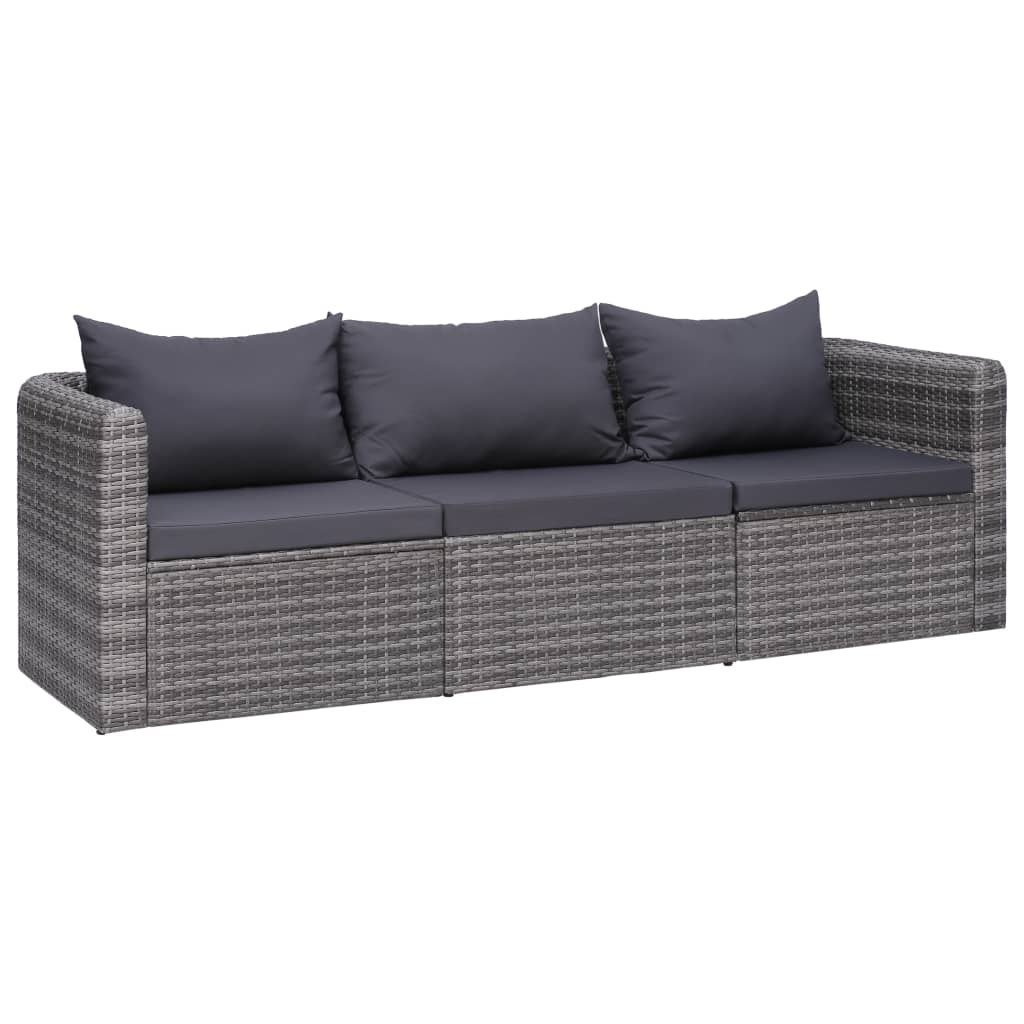 vidaXL 3 częściowy zestaw mebli do ogrodu z poduszkami rattan PE szary 44163 44163