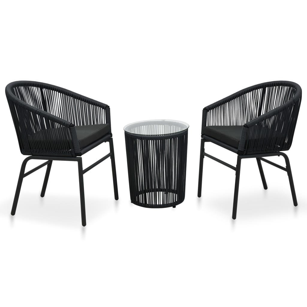 vidaXL 3 częściowy zestaw mebli bistro poduszki rattan PVC czarny 48138 48138