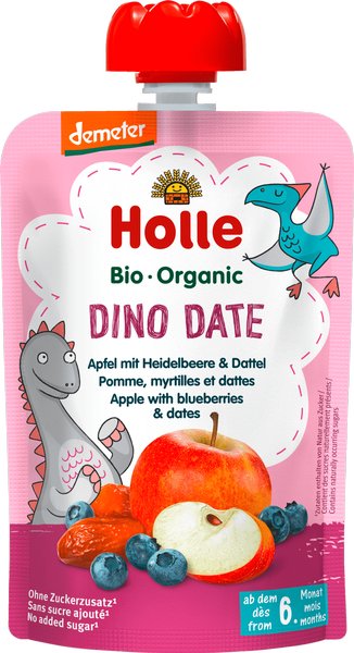 Holle Mus dla niemowląt Daktylowy Dinozaur, Jabłko, Jagoda i Daktyl (od 6 miesiąca) 100g