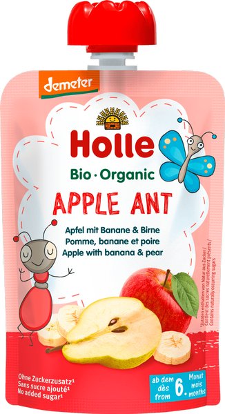Holle Mus dla niemowląt Jabłkowa Mrówka, Banan, Jabłko i Gruszka (od 6 miesiąca) 100g