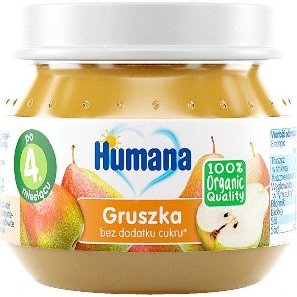 Humana, Organic, przetarta gruszka, 80 g