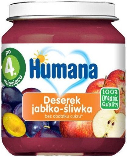Humana, Organic, przetarte jabłuszko i śliwka, 125 g