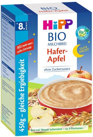 HiPP, Bio, mleczna kaszka owsiana z jabłkami na noc, 2x225 g