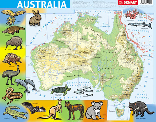 DEMART Puzzle ramkowe 72 Australia mapa fizyczna