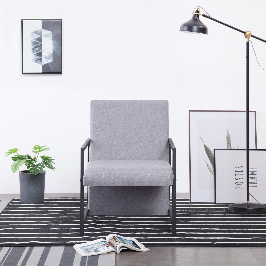 vidaXL Fotel z chromowanymi nóżkami, jasnoszary, materiałowy