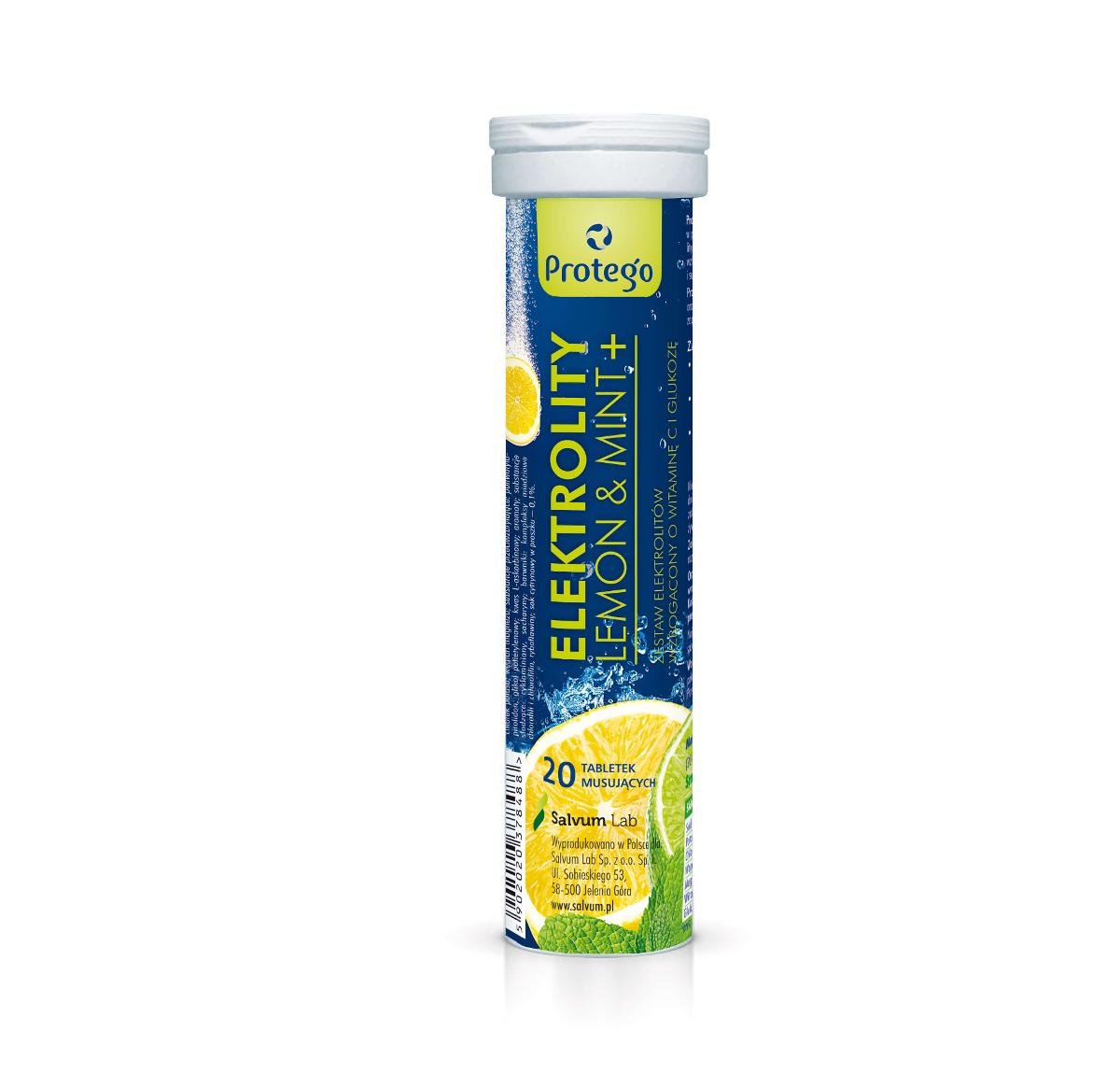 Protego Elektrolity Lemon Mint+, suplement diety, 20 tabletek musujących  3569361