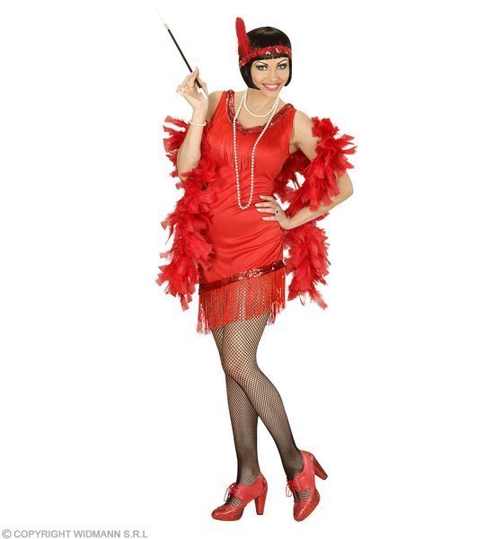 Widmann Widmann 03063 - kostium dla dorosłych Charleston, sukienka, rękawiczki, opaska na głowę z piórami, czerwony, rozmiar L 03063