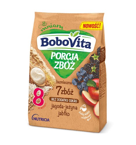 Nutricia POLSKA SP Z O.O BoboVita Porcja Zbóż Kaszka bezmleczna 7 zbóż jagoda jeżyna jabłko po 8 miesiącu 170 g