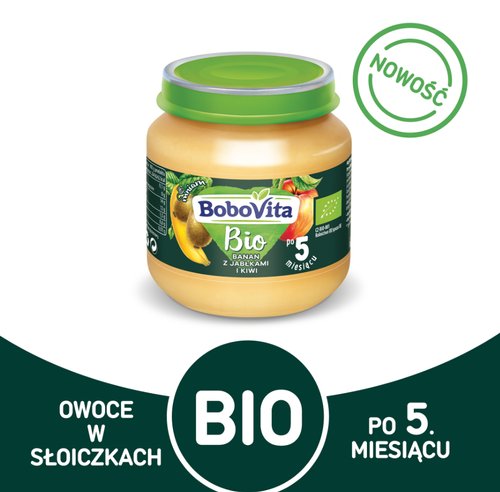 BoboVita - Przecier owocowy Bio dla niemowląt: Banan z jabłkami i kiwi