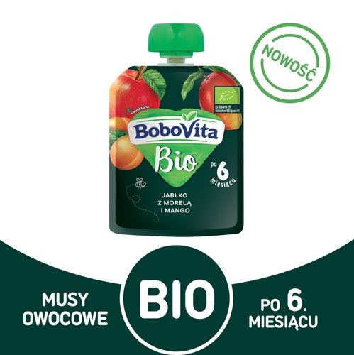 Bobovita Bio Jabłko, morela, mango - mus owocowy 80g