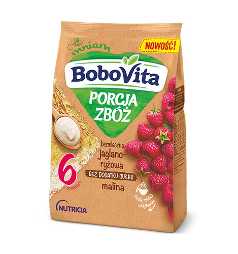 Bobovita Kaszka Porcja zbóż bezmleczna jaglano - ryżowa Malina 170g