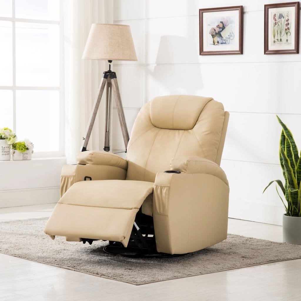 vidaXL Elektryczny, bujany fotel do masażu, sztuczna skóra, kremowy