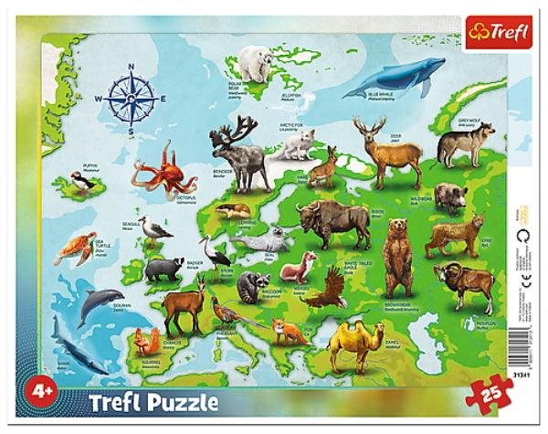 Trefl Puzzle 25el ramkowe Mapa Europy ze zwierzętami 31341