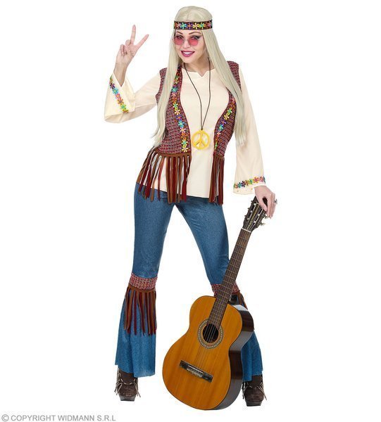 Widmann Widmann - Kostium hippie damski, koszula z kamizelką, spodnie, opaska na czoło, łańcuszek, Flower Power, Peace, impreza tematyczna, karnawał 7112