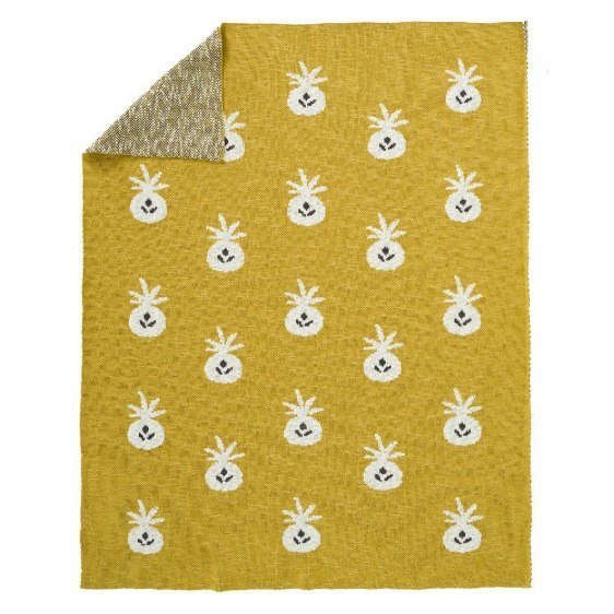 FRESK Fresk Tkany kocyk z bawełny organicznej 100 x 150 cm Ananas Mustard B120-59
