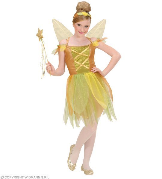 WIDMANN Dziecięcy złoty las Pixie dziecko 140 cm kostium średni 8-10 lat (140 cm) dla Piotra Pan Fairytale fantazyjna sukienka 58607