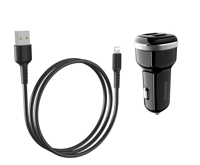 BOROFONE Borofone ładowarka samochodowa 2xUSB kabel Lightning w zestawie czarny BFO-BZ13-L-B