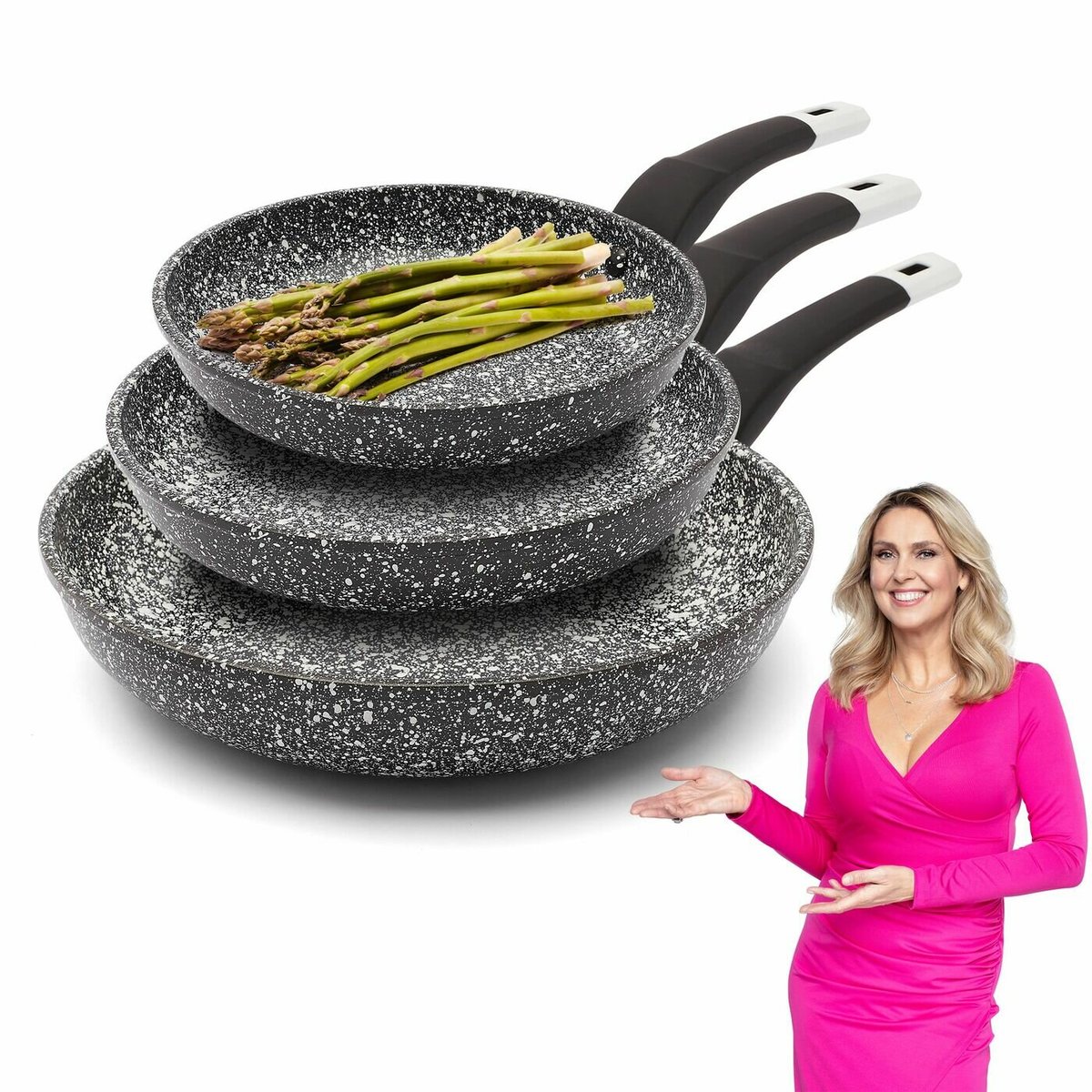 Konighoffer Komplet 3 patelnie granitowe 20/24/28