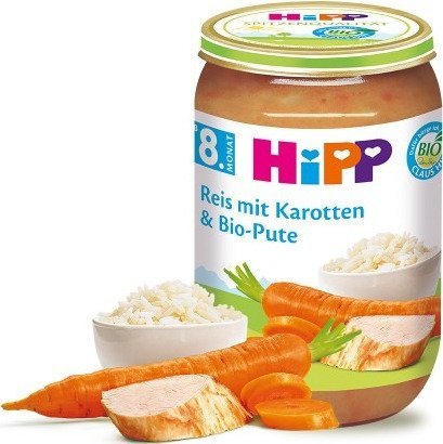 HiPP, Bio, indyk z ryżem i marchewką, 220 g