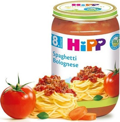 HiPP, spaghetti bolognese z pomidorkami i wołowiną, 220 g