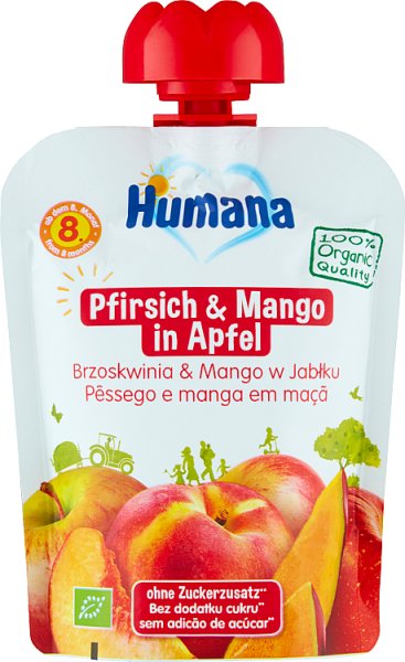 Humana 100% Mus jabłko, brzowskiwia, mango 90g