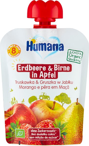 Humana 100% ORGANIC Mus Jabłko-Gruszka-Truskawka po 8 miesiącu 90 g