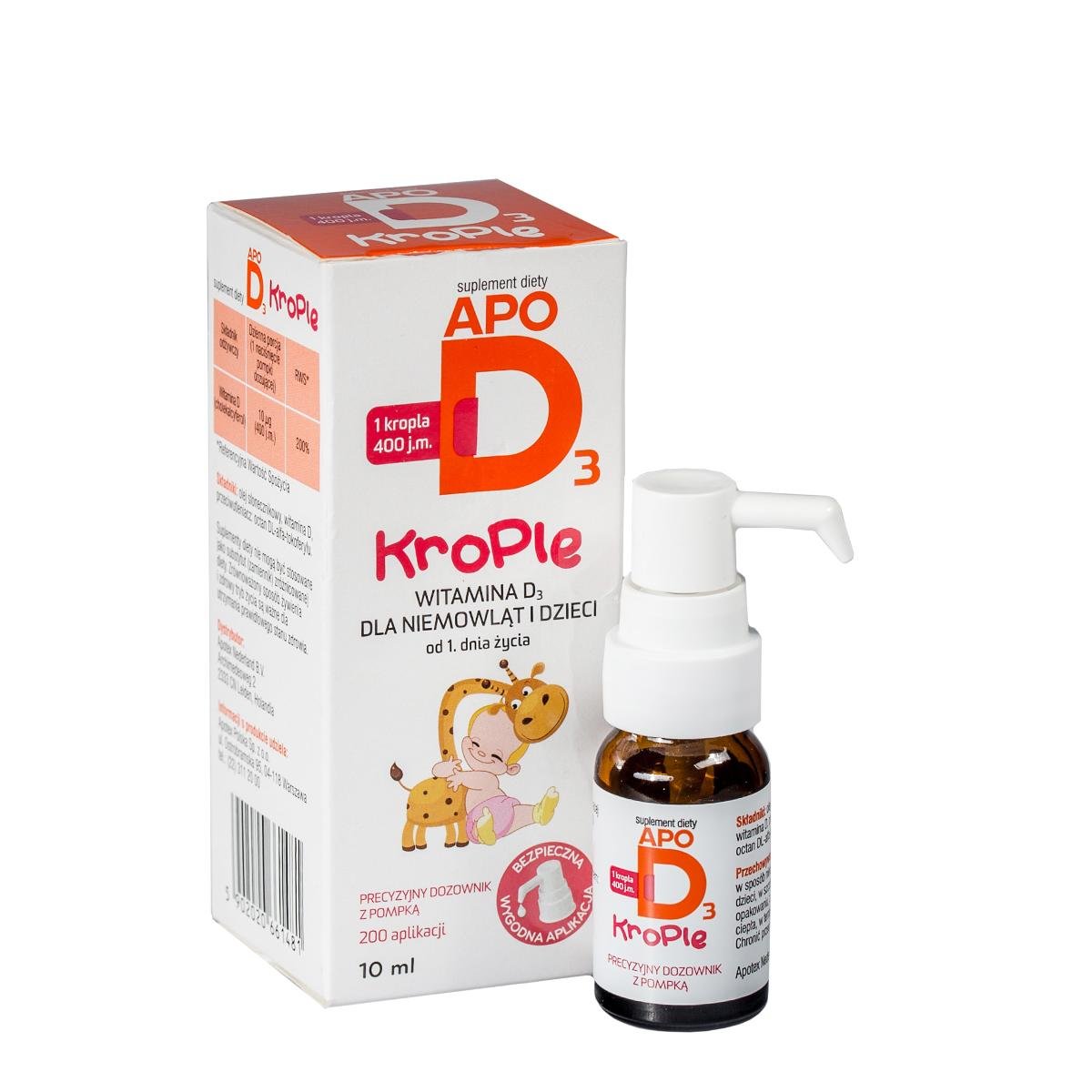 Apotex NEDERLAND B.V. Apo D3 krople 400j.m. witamina D3 dla niemowląt i dzieci 0+ 10 ml 3233641