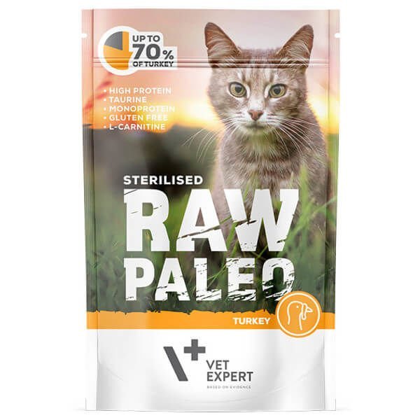 Vet Expert RAW PALEO STERILISED INDYK 100g DLA KOTA