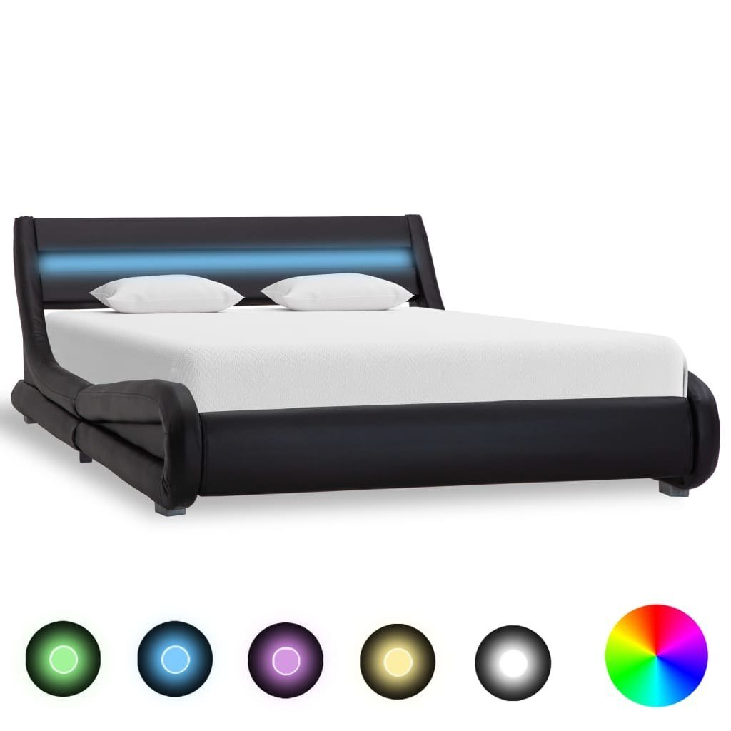 Rama łóżka czarna, LED, sztuczna skóra, 120x200