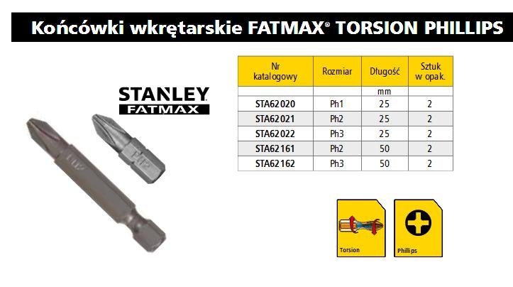 Stanley Końcówki wkrętarskie - philips torsion ph1/25 (2szt.) STA62020