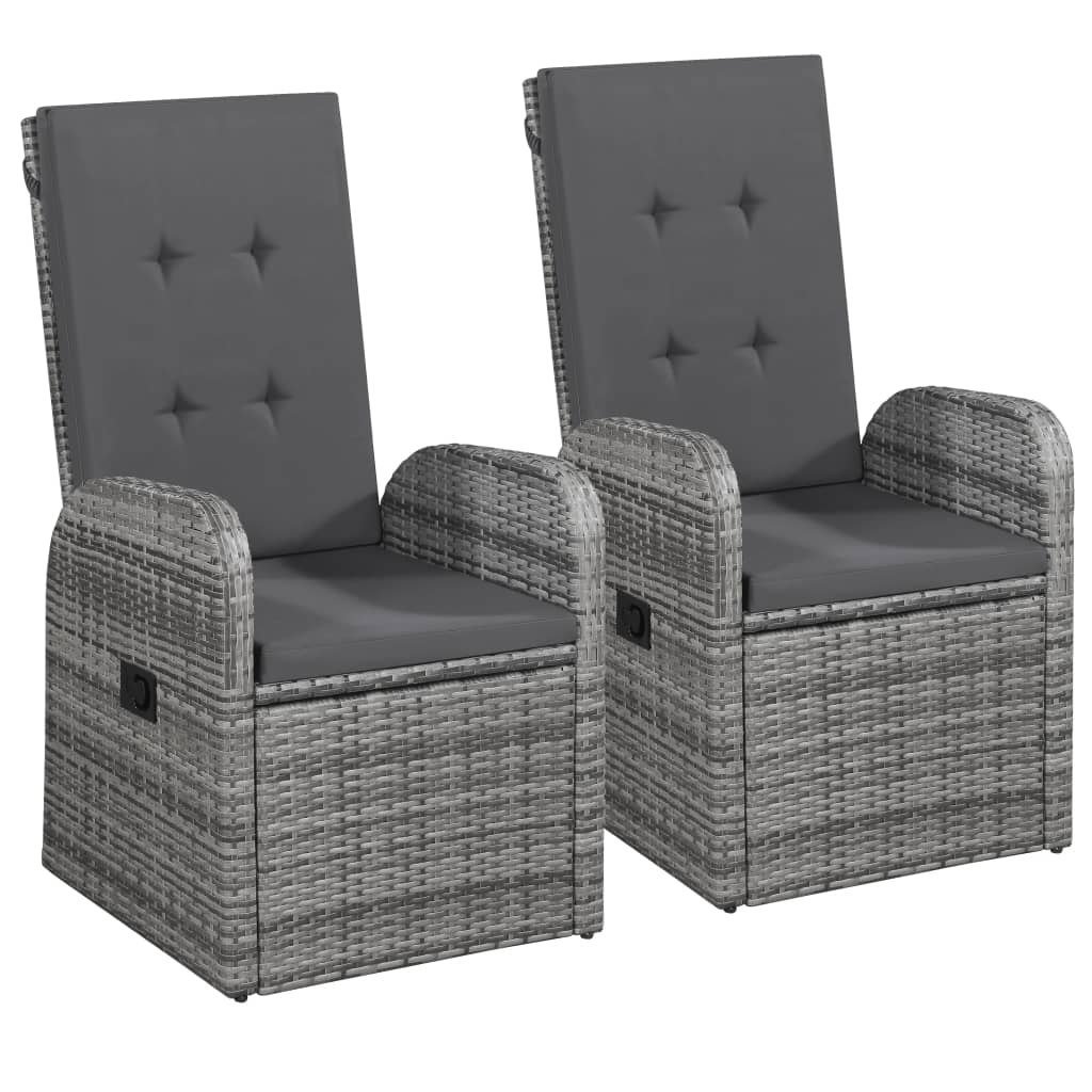 vidaXL Rozkładane fotele ogrodowe, 2 szt, poduszki, rattan PE, szare
