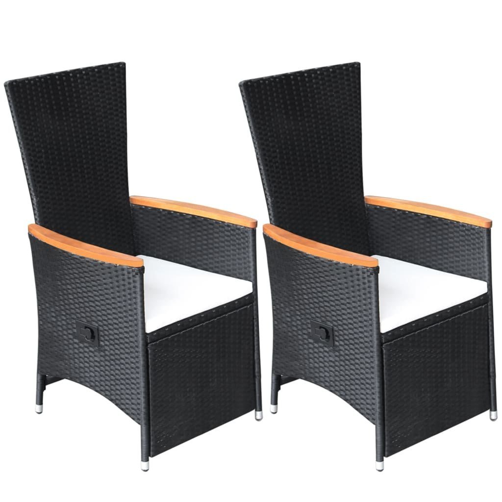 vidaXL Rozkładane krzesła ogrodowe 2 szt., poduszki, rattan PE, czarne