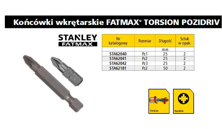 Stanley Końcówki wkrętarskie - pozidriv torsion pz2/25 (2szt.) STA62041