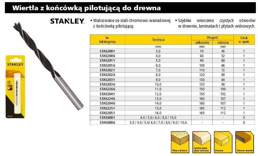 Stanley Wiertło do drewna z końcówka pilotującą fi 3/70 mm STA52001