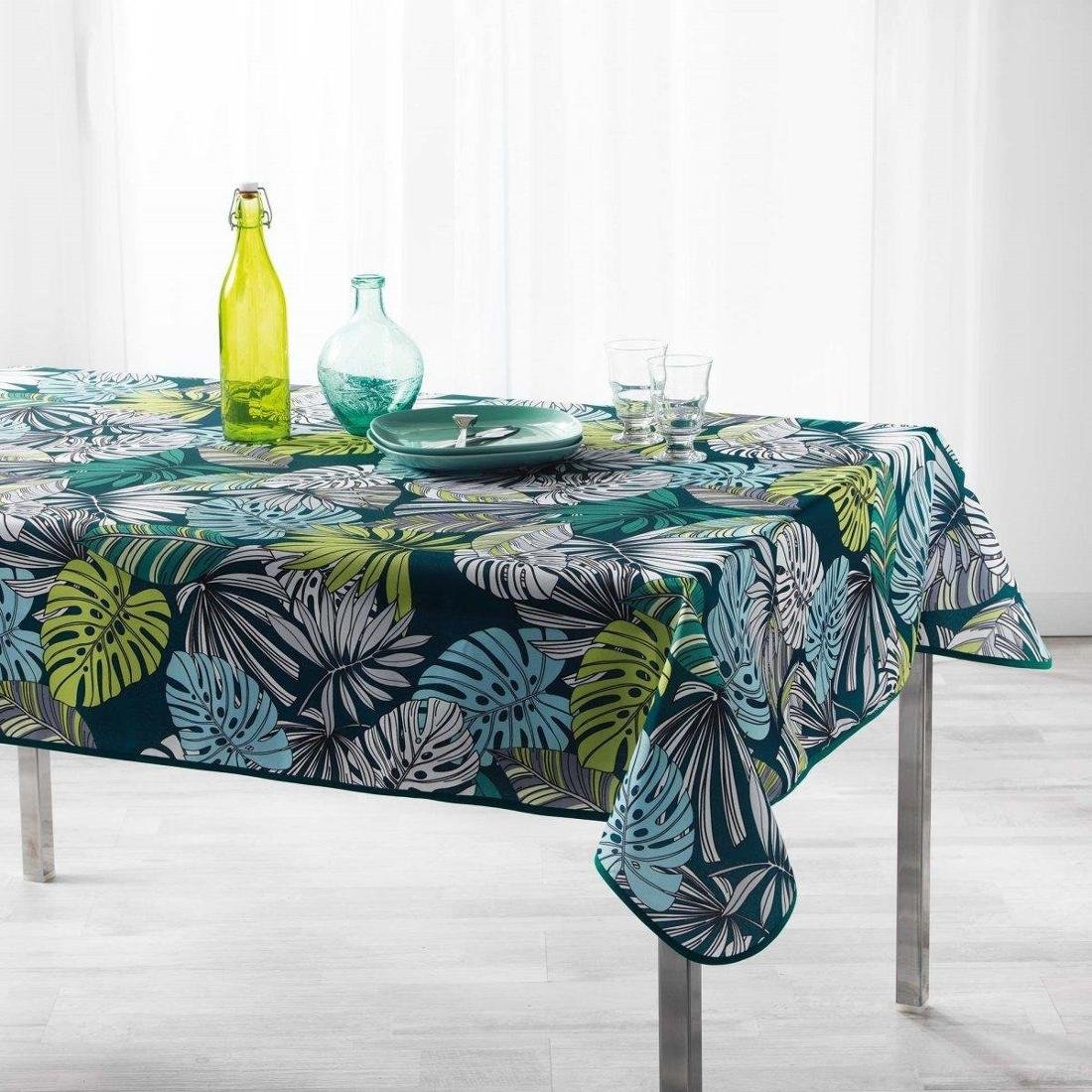 Douceur d'intérieur Douceur dintérieur Obrus prostokątny na stół CAP NATURE 150 x 240 cm granatowy motyw liści 1722658