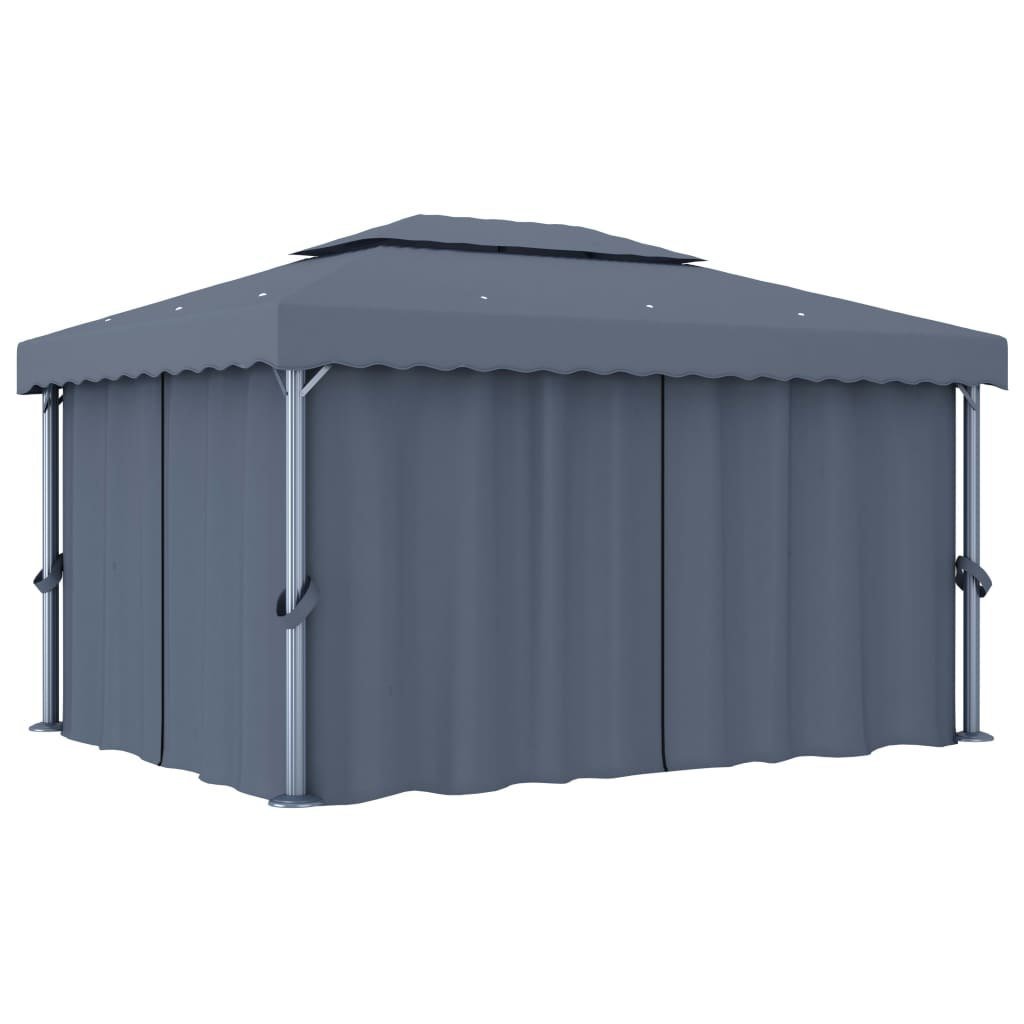 vidaXL Altana ogrodowa z zasłonami, 4 x 3 m, antracytowa, aluminium