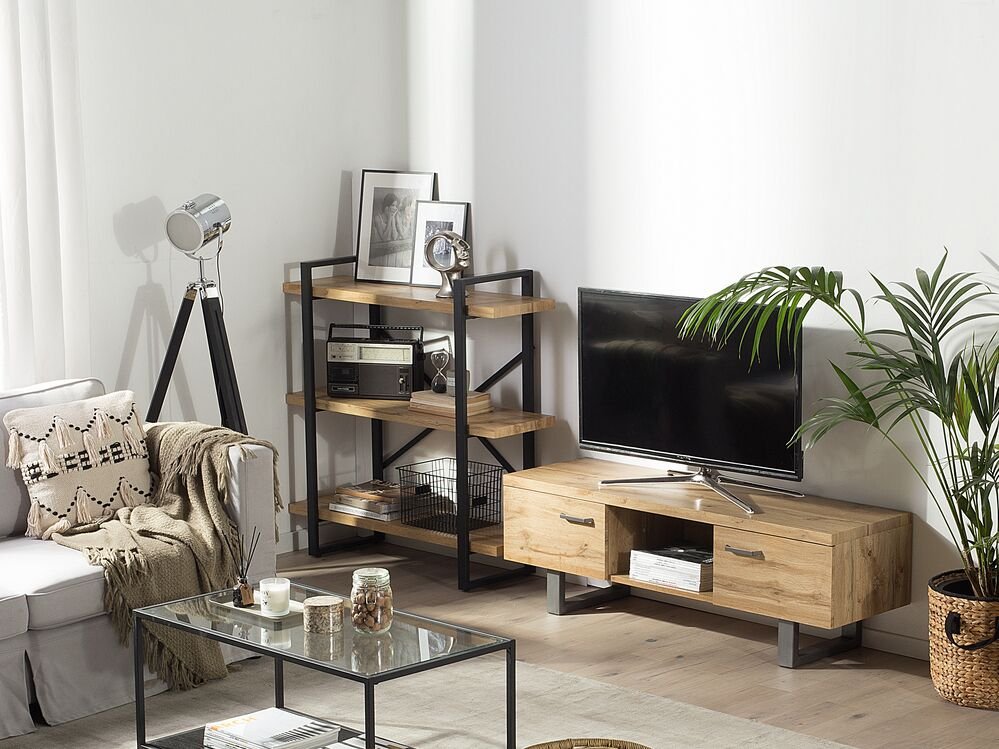 Beliani Szafka RTV jasne drewno TIMBER