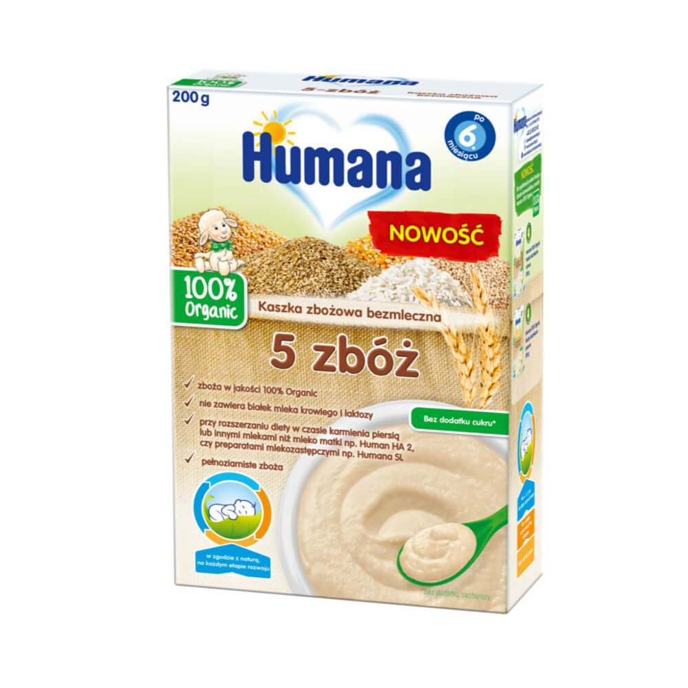 Humana kaszka bezmleczna 5 zbóż 100% Organic 200 g