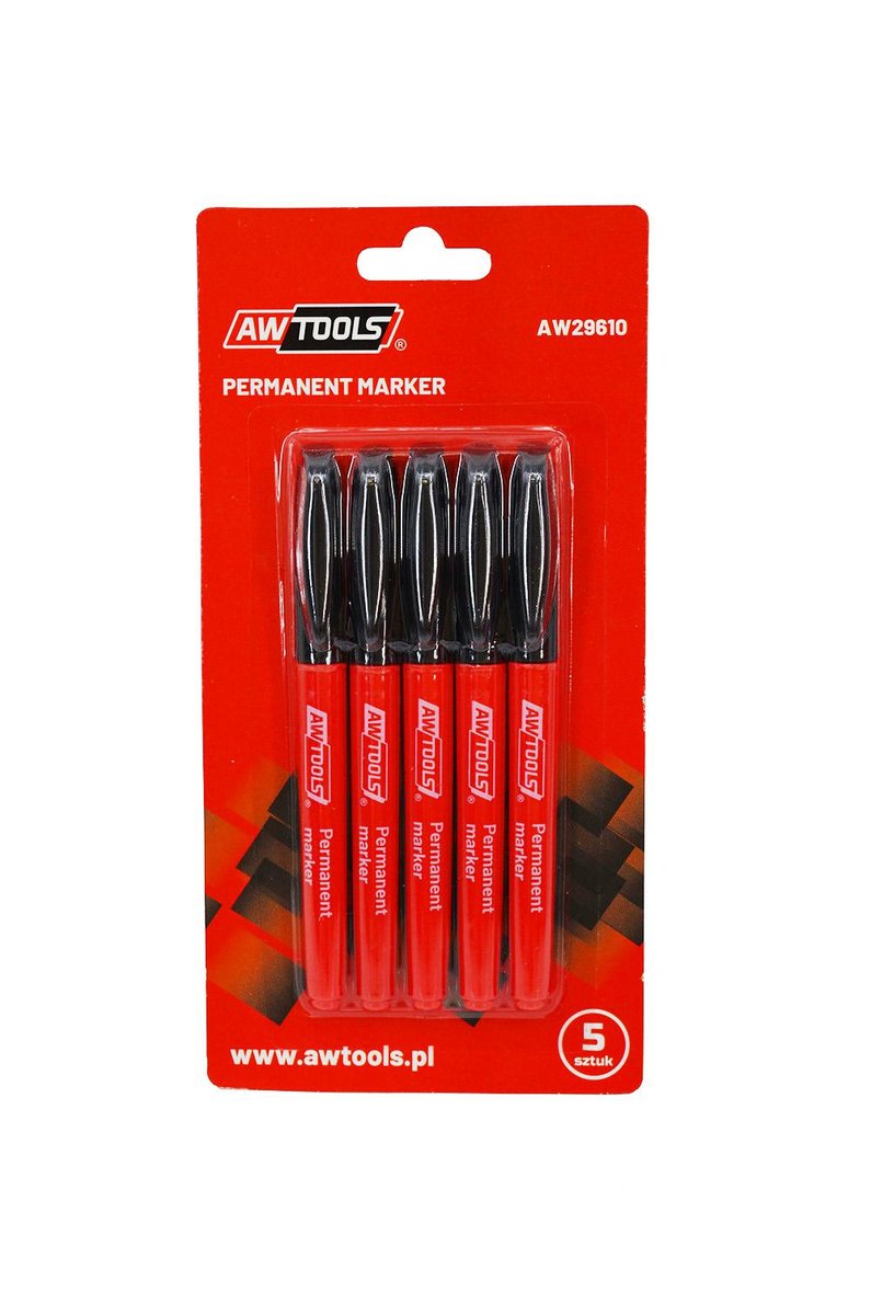 Awtools Markery Permanentne Cienkie Czarne 5Szt.