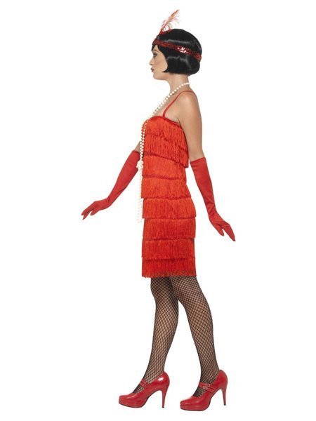 Smiffys 45499S, damski kostium Flapper krótka sukienka opaska na włosy i rękawiczki, czerwona, 36-38 (rozmiar producenta: S)